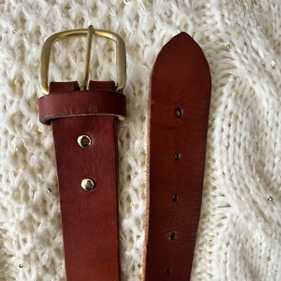 VINTAGE Premium COW HIDE Genuine Thick LEATHER Brass Buckle BELT S/M 26.5”-31.5” - Picture 5 of 12